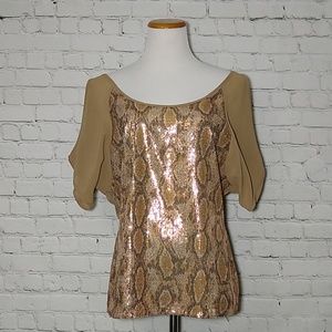 Cache Sequin Snake Print Blouse